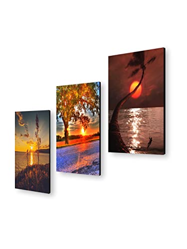 Image of 999STORE Sun Set home room decor framed stylish modern wall frames art for living (Set of 3 Panels Paper Print 24X15 Inches) MDF3Frames008
