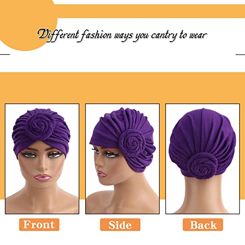 Wkjho 6 Pieces Winter Women Turban Hat For Girls Headband Twist Knot Pre-Tied Cotton India Bonnet Beanie Cap Head Wrap 6 Colors, 6 Colors/Red Yellow Gray Blue Purple Black, One Size #TOP5