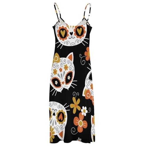 Robe sans manches chat mignon avec coupe maxi fluide d'été - 4
