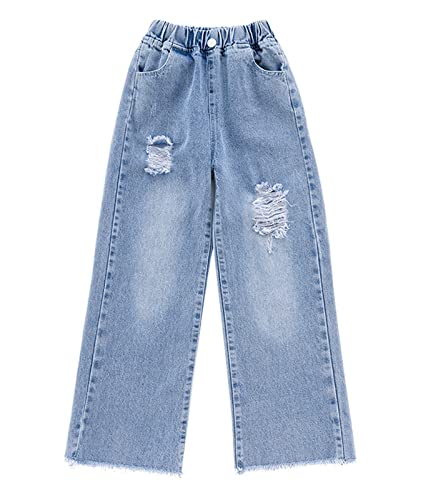 Betusline Girls' Ripped Wide Leg Jeans, 3-13 Years3