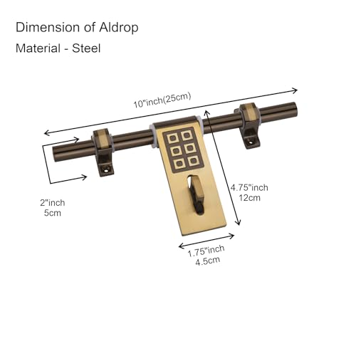 Image of COMPASS Rolex Stainless Steel Heavy Single Door Fitting Accessories Full Set /Kit (1 Aldrop, 1 Latch, 2 Handles, 1 Tower Bolt and 1 Door Stopper | 10 inch | Vintage Finish