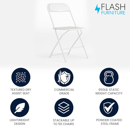 Image of Flash Furniture Hercules Series Plastic Folding Chair - White - 650LB Weight Capacity Comfortable Event Chair - Lightweight Folding Chair