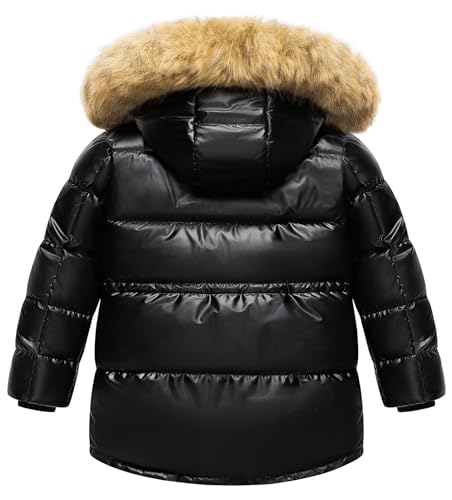 Image of Boy's Winter Coat Waterproof Kids Puffer Jacket Thicken Parka Fleece Lined Bubble Ski Snow Outerwear with Fur Hood