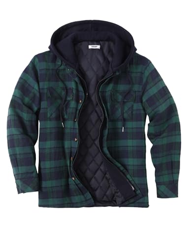 COOFANDY Men's Flannel Shirt Jacket Warm Quilted Lined Hooded Long Sleeve Plaid Shirt Jackets