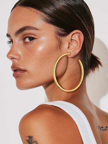 Image of Stainless Steel Chunky Hoop Earrings For Women, Minimalist and Chic, Black /Gold Plated, Round Hoops Earrings Hypoallergenic, Size: 30mm /40mm /60mm /80mm, Come with Box