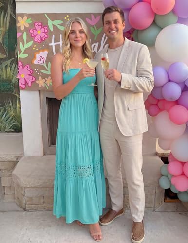 Image of ZESICA Women's 2026 Summer Boho Maxi Dresses Strapless Off Shoulder Lace Flowy A Line Beach Vacation Long Sundress