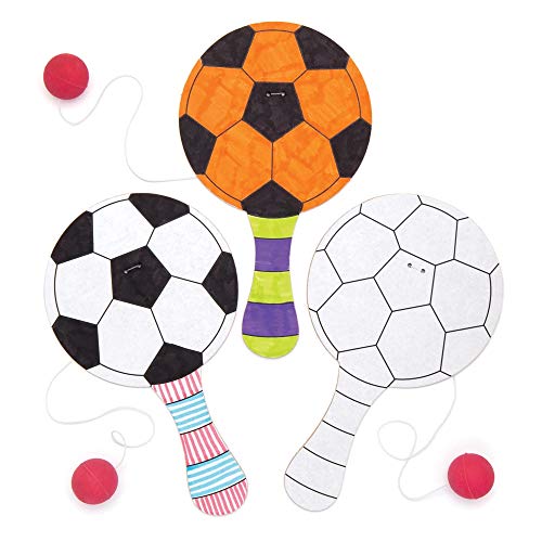 Baker Ross Paddleballschläger „Fußball“ zum Ausmalen (5 Stück) – perfekt als kleine Partyüberraschung für Kinder und zum Spielen