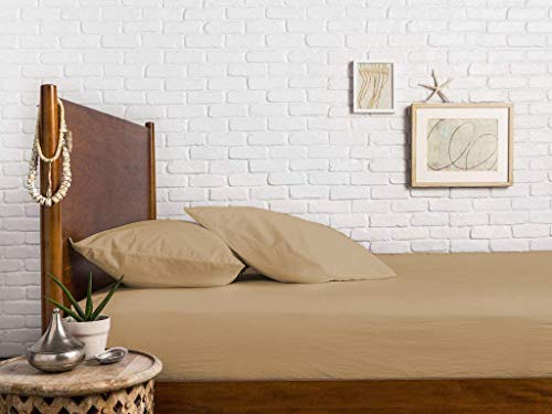 Image of Sweet Dream's 750 Collection Egyptian Cotton Fitted Bedsheet 4 to 12 Inch Matress 15 inch Drop Emperror King Size Bed (84x84) Inches (7 by 7) Feet + 2 Pillow Covers (18x28), Beige