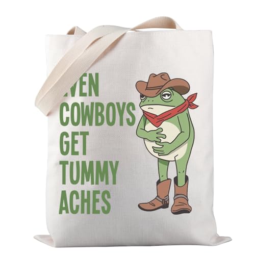 PWHAOO Cowboy Frog Tote Bag Even Cowboys Get Tummy Aches Tote Bag Western Frogs Gift Frog Lover Gift (Even Cowboys TOTE)