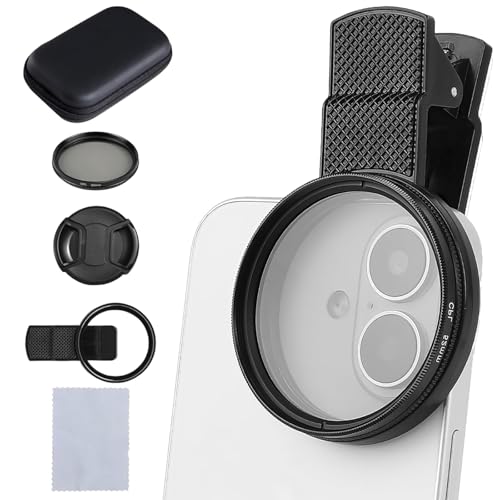 Image of 5 Pack Mobile Phone Filter Kit, Polarizing Camera Lens Filter with Clip, Carry Pouch, Lens Cap and Cleaning Cloth, Universal Phone Filter for Photography Enthusiasts