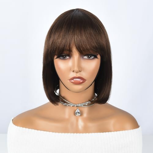 Nuxovin Short Straight Bob Hairstyle Human Hair Wig with Bangs