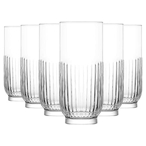 Argon Tableware Campana Highball Glasses - Vintage Cut Glass Water Juice Cocktail Drinking Tumblers - 395ml - Pack of 6