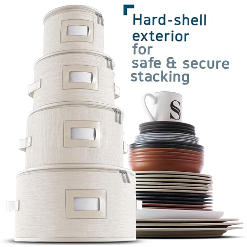 Image of Hearth & Harbor 4 Piece Dish Storage Containers, China Storage, Cream