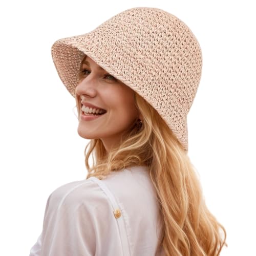 Image of Womens Floppy Straw Sun Hat Packable Wide Brim Summer Beach Hat Foldable Crochet Bucket Hats