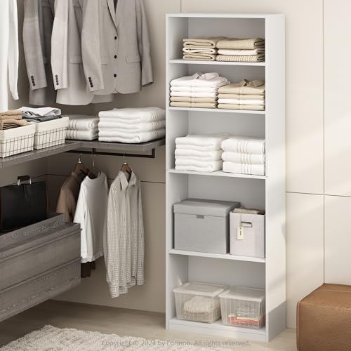 Image of Furinno Reed Closet Organizers and Storage, 5-Tier Closet Organizer, Open Shelf Closet Storage, for Wardrobe, Bedroom, Living Room, White