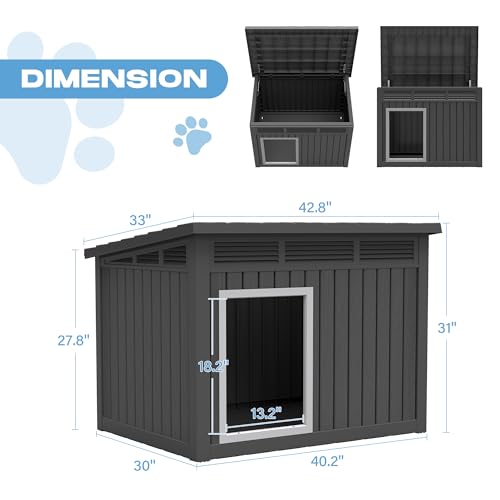 Large Weatherproof Dog House with Removable Roof for Indoor & Outdoor Use - Spacious (42.8" L x 33" W x 31.5" H) Classic Black - Image 6