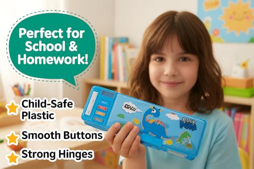 Image of Kids Dinosaur Pencil Box with Multi-Function Pop-Out Buttons | Dual Storage, Built-in Sharpener, Writing Pad, Password Lock | Premium ABS Plastic Pencil Case for Boys & Girls