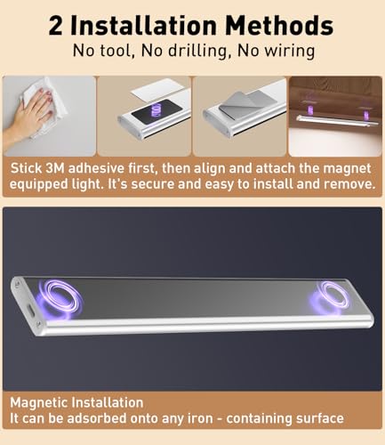 Under Cabinet Lighting, Rechargeable Motion Sensor Light Indoor, 4 Pack Magnetic Dimmable Closet Lights, Wireless Under Counter Lights for Kitchen, Stairs,Hallway(7.48 inch)