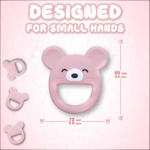 Image of Baby Teether, Safe Chew Toy for Infants, Soothing Relief for Teething Pain, Cute Animal Shape, Easy Grip for Tiny Hands (Pink Mouse)