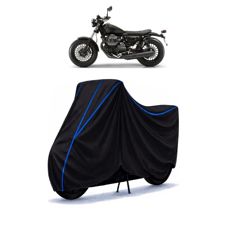 Image of V9 Bobber Bike Cover Water Resistant Universal Motorcycle Rain | Heavy Duty UV Protection, Dust, Scratch Indoor Outdoor All Weather with Black Blue Piping Elastic