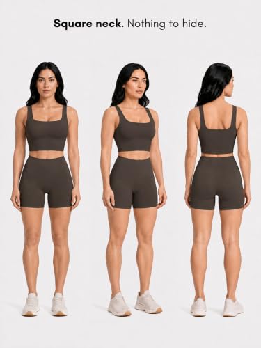Image of Sunzel Square Neck Longline Sports Bra, Built-in Bra Crop Tank Top