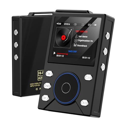 Gueray Reproductor MP3 HiFi 16GB con Bluetooth 5.3 Reproductor de Audio Digital de Alta Resolución sin Pérdidas, Soporta Radio FM Grabadora de Voz Tarjeta de Memoria de 64GB (Ampliable hasta 256GB)