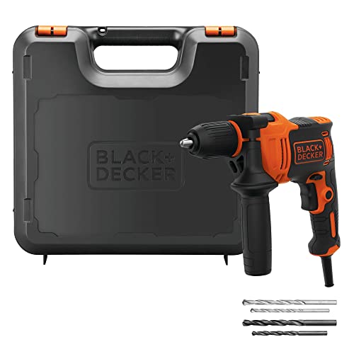 BLACK+DECKER Taladro Percutor con Cable 710W, Portabrocas 13mm, Incluye 4 Brocas, empuñadura lateral y maletín, Velocidad 0-2800 RPM, Impactos 0-47,600 IPM, BEH710K-QS