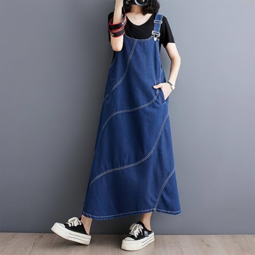 Image of chouyatou Women's Sleeveless Denim Overall Dress Loose Baggy Jumper Maxi Jean Dress
