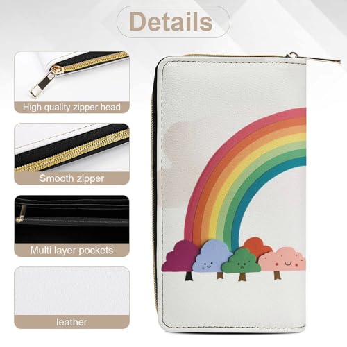 Small Rainbow Print Long Wallet for Women Men PU Leather Card Holder Organizer with Zipper Coin Pocket & Cash Slots 5
