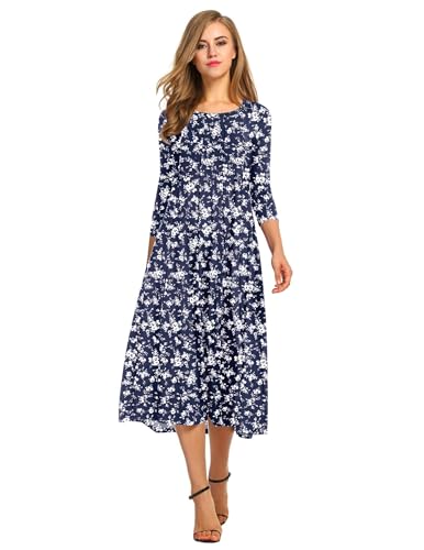 Image of HOTOUCH Women's 3 /4 Sleeve A-line and Flare Midi Long Dress