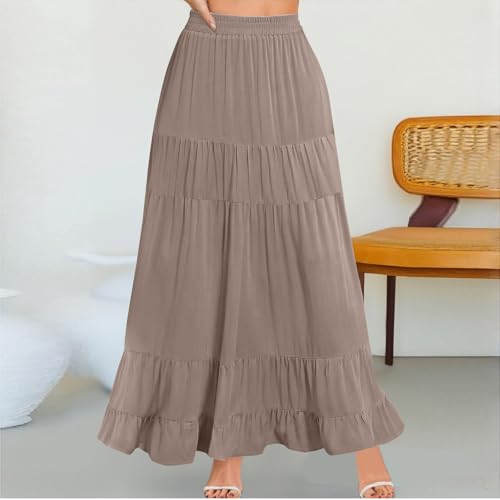 Summer Skirts for Women 2025 Casual High Waisted Tiered Maxi Skirt with Pockets Long Flowy Skirt Trendy Beach Outfits2