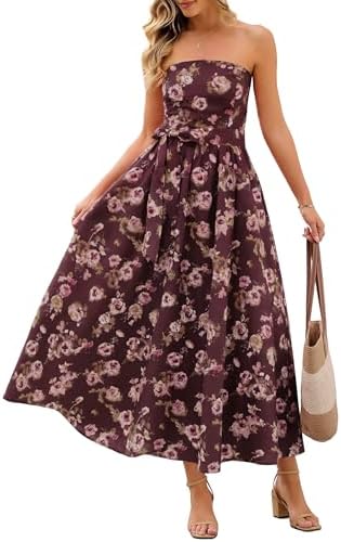 MEROKEETY Women's Summer Floral Maxi Dresses 2026 Strapless Tube ...
