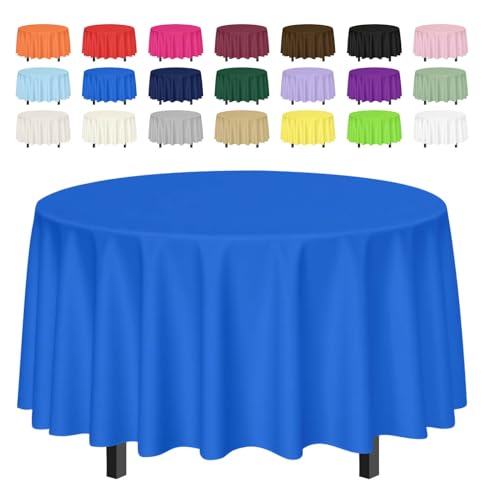 SietDESEO 2 Pack Royal Blue Tablecloth Round 84 x 84 Plastic Table Cover Waterproof Royal Blue Table Cloth Disposable for Wedding Birthday Baby Shower Graduation Party Picnic Circle Tablecloth