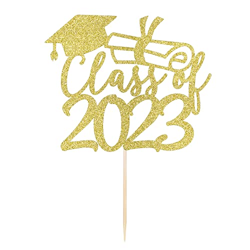 Qertesl Gold Class Of 2023 Congrats Grad Cake Topper Glitter Graduation Party Supplies - High School College Graduates -College Graduate Cake Topper Decorations #TOP2
