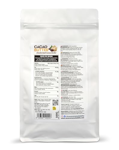 Cacao V Delta Desodorizierte Kakaobutter 500g – Für Schokolade & Kosmetik, Keto, Paleo, Vegan, Glutenfrei, Ohne Zusatzstoffe, Reich an Antioxidantien & Essentiellen Säuren für Desserts