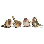 Striped Wing Bird 2.5 x 2.25 inch Resin Decorative Tabletop Figurine Set of 4, Sage Green