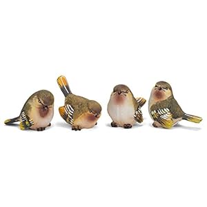 Striped Wing Bird 2.5 x 2.25 inch Resin Decorative Tabletop Figurine Set of 4, Sage Green