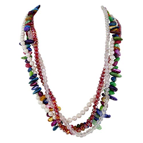 Gem Stone King Stunning 4 Strands Multicolor 6mm Shell Pearls and Crystal Necklace