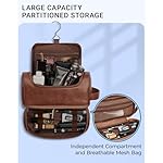Elviros Toiletry Bag for Mens PU Leather Travel Organizer Kit with Hanging hook, Large Water-resistant Toiletries Bathroom Shaving Bag, Gift For Men (Dark Brown) - Image 3