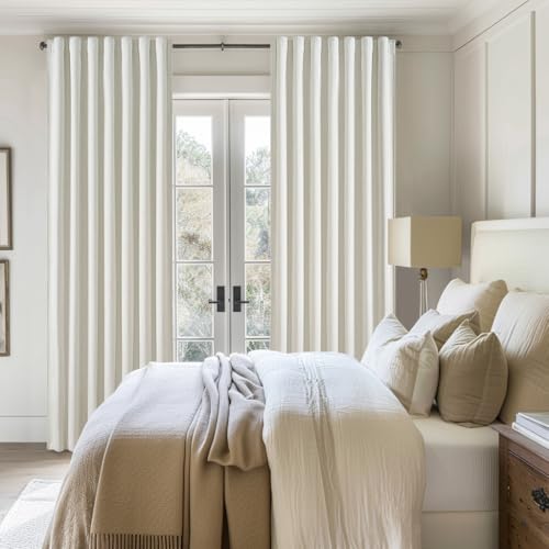 QJmydeco 102 Inch Long Curtains, Decorative 100 Percent Rod Pocket Blackout Curtains Back Tab for Bedroom/Dorm/Nursery Heat Blocking Thick Linen Drapes with White Backing&Hooks&Rings 100 Inch Wide by QJmydeco - Image 8
