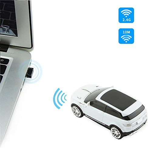 3C Light Car Mouse Wireless 2.4GHz Cool Sport Suv Car Shape Mouse Optical Mice 1600 DPI With USB Receiver Suitable For Pc/Computer/Laptop (White)