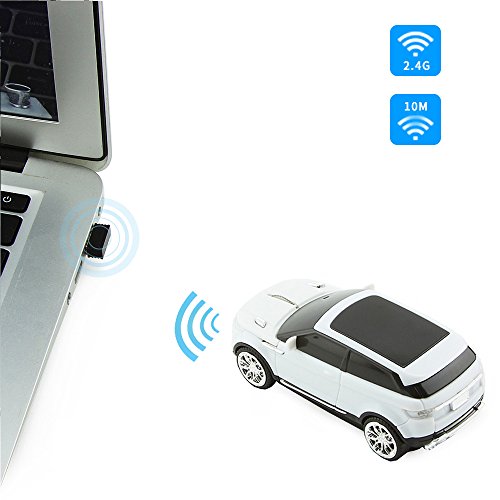 Sunffice 3C Light Car Mouse Wireless 2.4GHz Cool Sport Suv Car Shape Mouse Optical Mice 1600 DPI With USB Receiver Suitable For Pc/Computer/Laptop (White)