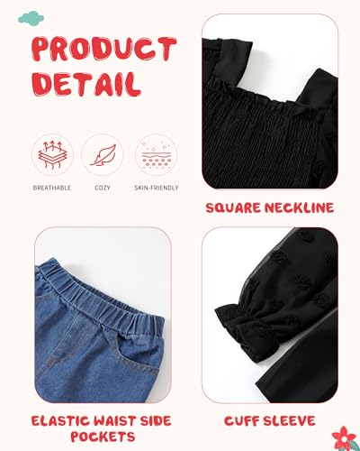 Image of Kucnuzki Toddler Kids Girl Clothes Long Sleeve Shirt Tops Baggy Jeans Cute Pants Set Baby Girl Outfit 2 Piece Clothing