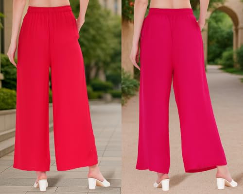 Image of Buy That Trendz Palazzo Pants for Women Cotton Rayon Elasticated Regular Fit Flared Wide Leg M to 6XL Pack of 2