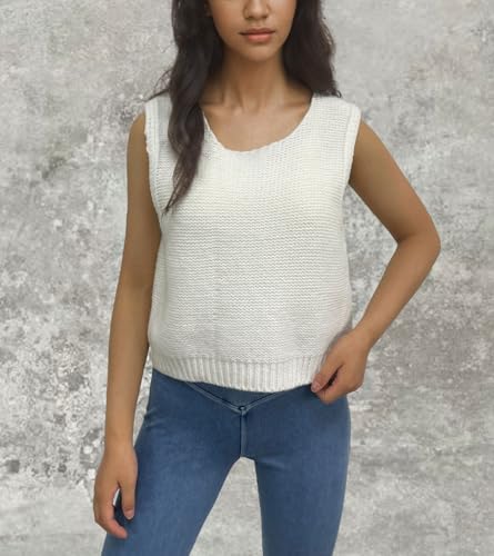 Image of chouyatou Women's Y2K Backless Crop Sweater Vest Back Tie Knot Crewneck Sleeveless Knit Vest Tank Tops