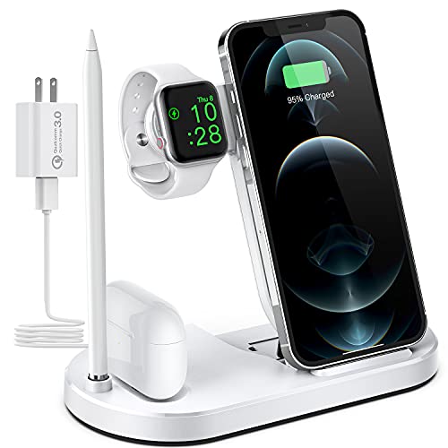 🔥 Flash Sale Wireless Charger, Sixmas 4 in 1 Wireless Charging Stand for iPhone 11/12 Pro max/Samsung Qi Fast Wireless Charger Dock for Apple Watch SE 6/5/4/3/2/1, AirPods Pro Pencil (with QC3.0 Adapter) Buy 1 get 1 Wireless Charger, Sixmas 4 in 1 Wireless Charging Stand for iPhone 11/12 Pro max/Samsung Qi Fast Wireless Charger Dock for Apple Watch SE 6/5/4/3/2/1, AirPods Pro Pencil (with QC3.0 Adapter)