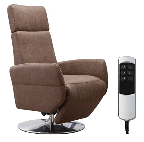 Cavadore TV-Sessel Cobra mit 2 E-Motoren / Elektrischer Fernsehsessel mit Fernbedienung / Relaxfunktion, Liegefunktion / Ergonomie S / Belastbar bis 130 kg / 71 x 108 x 82 / Lederoptik Braun