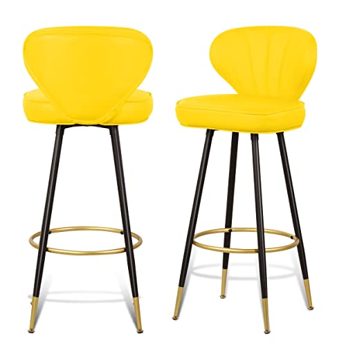 Magshion Shell Back Leather Counter Height Bar Stool Low Back Chair Cushion Padded Seat For Kitchen Home Bar Pub Living Room Dining Room Set Of 2 (Yellow) #TOP4