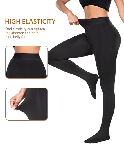 Image of CHRLEISURE Women's Fleece Lined Tights - Fake Sheer Warm Pantyhose Thick Winter Leggings