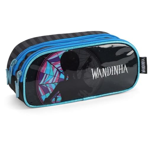 Estojo de Tecido, Luxcel, Wandinha, 2 ziperes, Preto